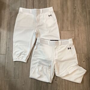 Under Armour 2 Mens White Baseball Pants Loose Fit Heatgear 38x29 Size XL NWOT